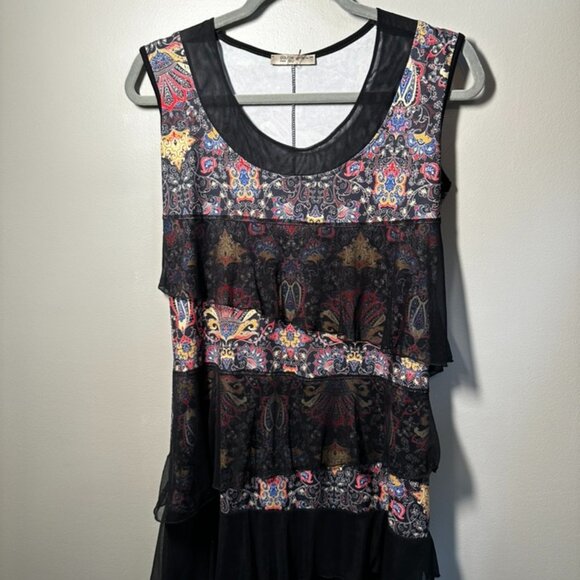 Double Jeu Paris Paisley Straight Cut Dress with Sheer Ruffles- S - Picture 1 of 3